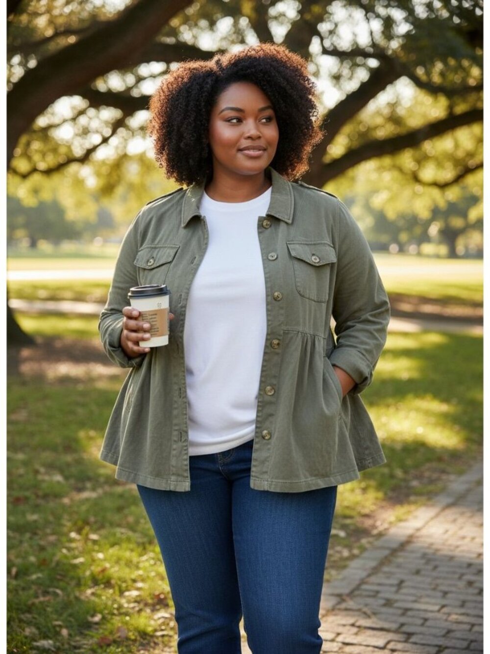 Torrid Olive Green Peplum Jacket 4 Plus Womens Cotton Blend Button Front
